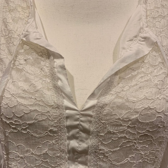 White Long-Sleeved Lace Accent Blouse - Picture 2 of 4